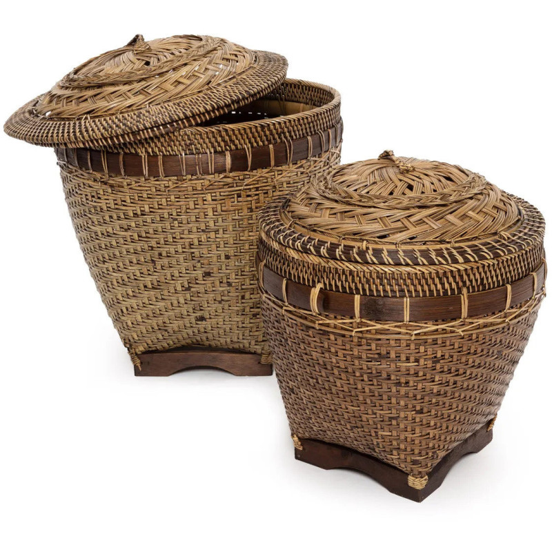 Panier de rangement avec couvercle Rond 42 cm Rotin Naturel Marron Tressé The Colonial 