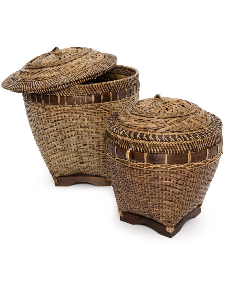 Panier de rangement avec couvercle Rond 42 cm Rotin Naturel Marron Tressé The Colonial 