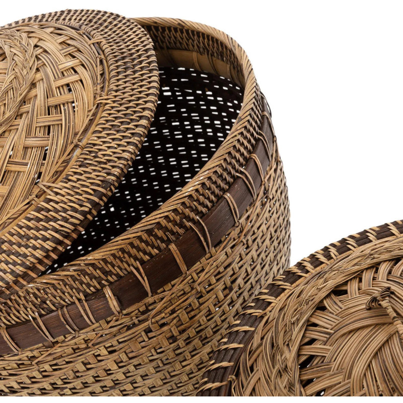 Panier de rangement avec couvercle Rond 42 cm Rotin Naturel Marron Tressé The Colonial 