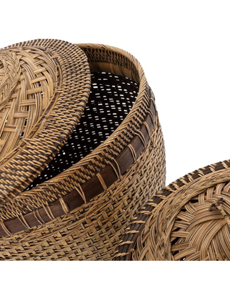 Panier de rangement avec couvercle Rond 42 cm Rotin Naturel Marron Tressé The Colonial 