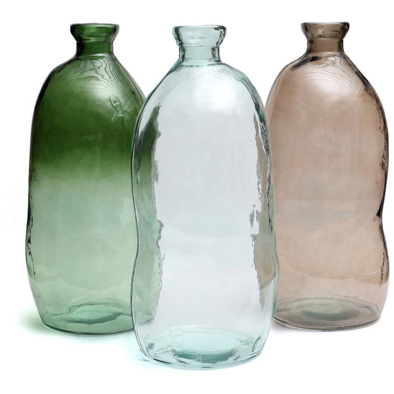 Grand Vase organique Bouteille Hauteur 73 cm Verre recyclé Bleu Transparent The Jinsuo 