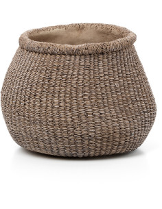 Cache-pot bohème chic Rond D 25 cm Ciment Marron Effet fibre tressée The Faux-Puff 