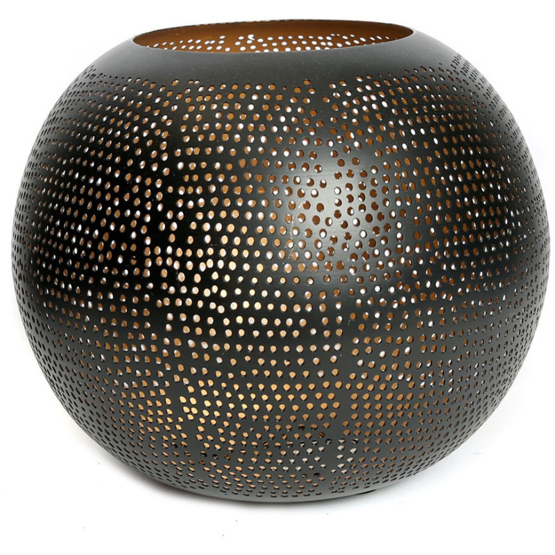 Grand Photophore ajouré oriental chic boule 22 cm Métal Noir Doré The Pierced Ball 