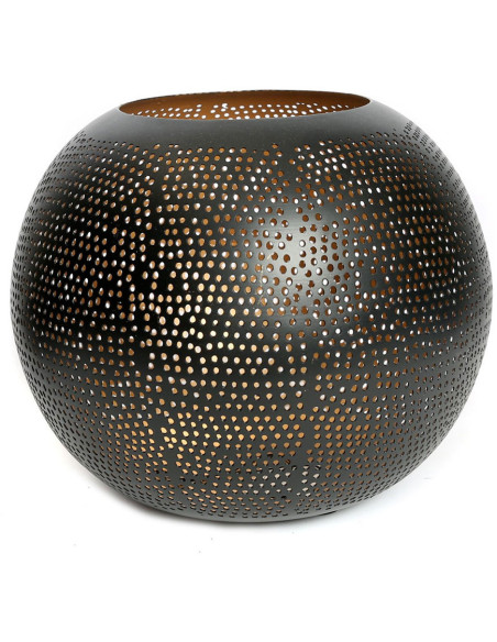 Grand Photophore ajouré oriental chic boule 22 cm Métal Noir Doré The Pierced Ball 
