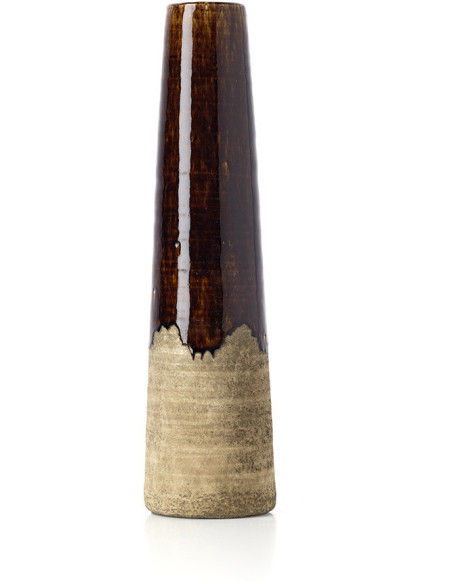 Grand Vase ethnique moderne Conique H 49 cm Grès Marron Beige ciment The Amber Cone 