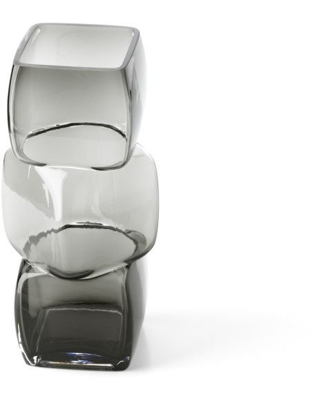 Vase design minimaliste Cubique H 27 cm Verre recyclé Gris foncé The Cubes 