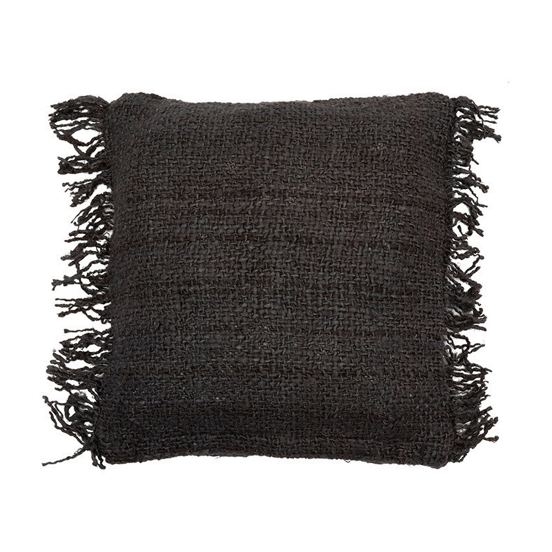 Housse de coussin Carrée 40x40 en Coton Noir Bleu marine avec franges The Oh My Gee 