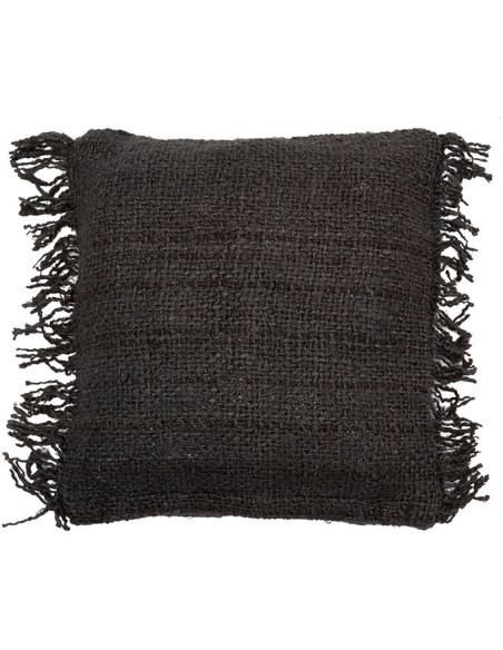 Housse de coussin Carrée 40x40 en Coton Noir Bleu marine avec franges The Oh My Gee 