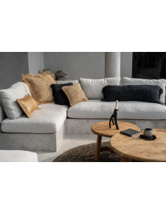 Housse de coussin Carrée 40x40 en Coton Noir Bleu marine avec franges The Oh My Gee 