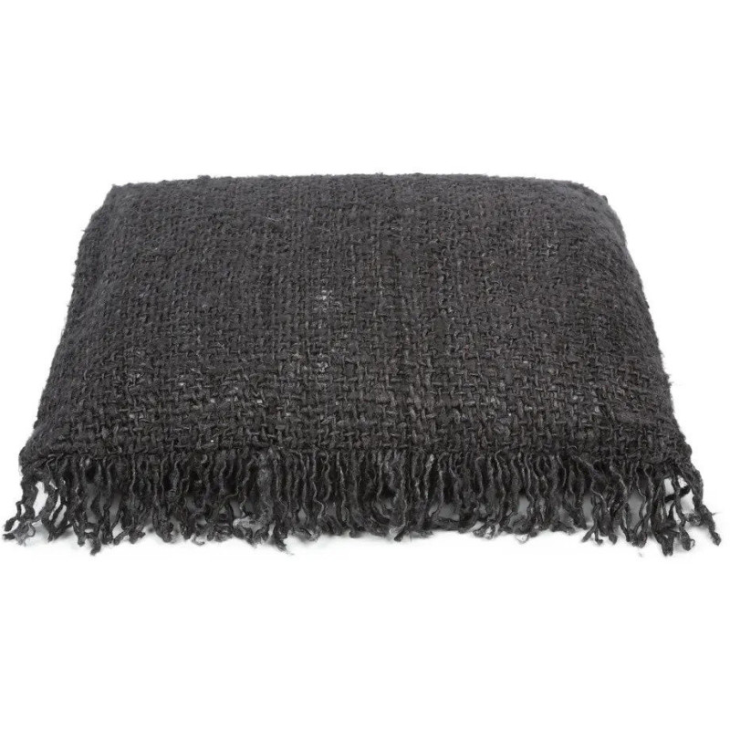 Housse de coussin Carrée 40x40 en Coton Noir Bleu marine avec franges The Oh My Gee 