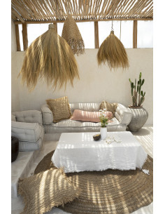 Nappe originale Bohème chic Rectangulaire 150x250 en Lin Blanc Avec franges The Linen 