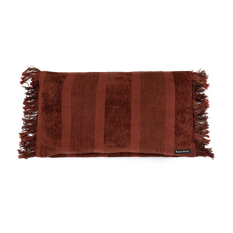 Housse de coussin Rectangulaire 50x30 en Velours Bordeaux avec franges Motif rayé The Oh My Gee 