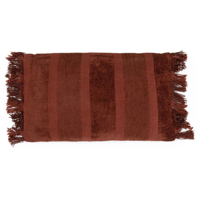 Housse de coussin Rectangulaire 50x30 en Velours Bordeaux avec franges Motif rayé The Oh My Gee 
