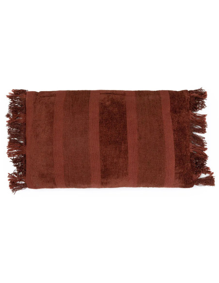 Housse de coussin Rectangulaire 50x30 en Velours Bordeaux avec franges Motif rayé The Oh My Gee 