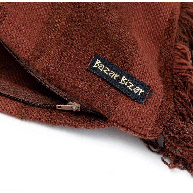 Housse de coussin Rectangulaire 50x30 en Velours Bordeaux avec franges Motif rayé The Oh My Gee 