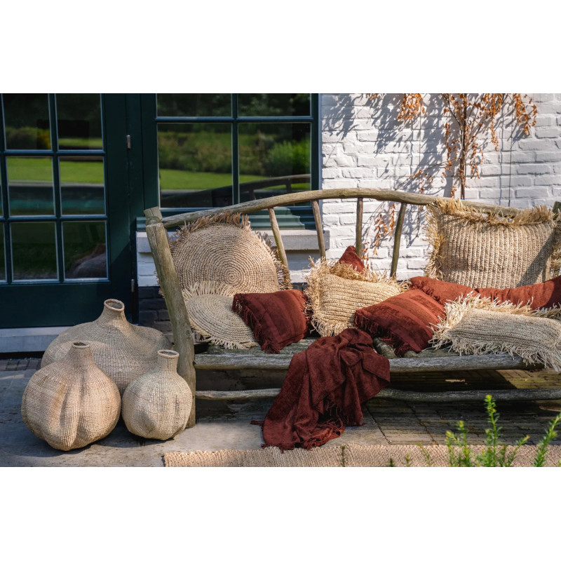 Housse de coussin Rectangulaire 50x30 en Velours Bordeaux avec franges Motif rayé The Oh My Gee 