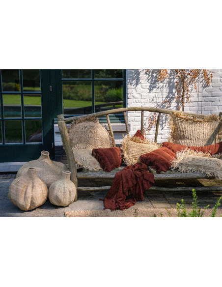 Housse de coussin Rectangulaire 50x30 en Velours Bordeaux avec franges Motif rayé The Oh My Gee 