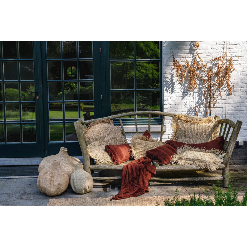 Housse de coussin Rectangulaire 50x30 en Velours Bordeaux avec franges Motif rayé The Oh My Gee 