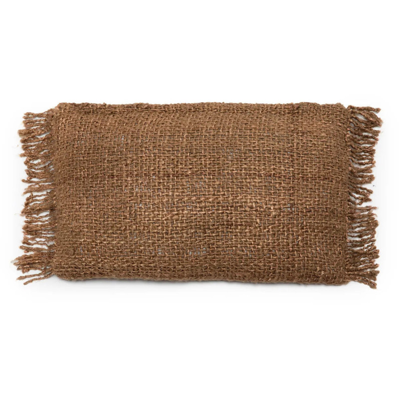 Housse de coussin Rectangulaire 50x30 en Coton Brun avec franges The Oh My Gee 