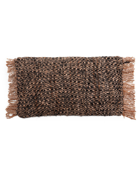 Housse de coussin Rectangulaire 50x30 en Coton Noir Cuivre avec franges The Oh My Gee 