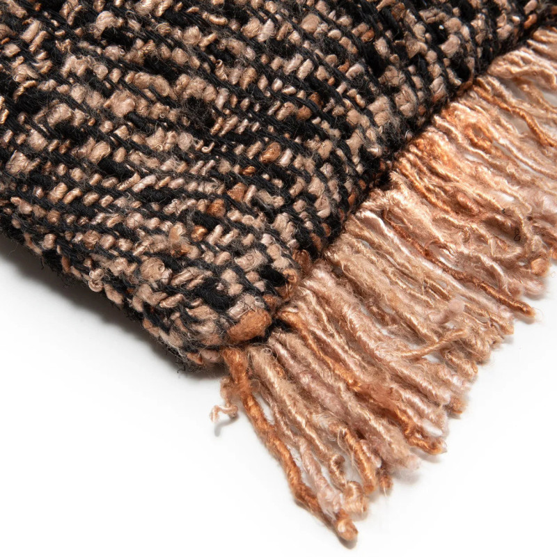 Housse de coussin Rectangulaire 50x30 en Coton Noir Cuivre avec franges The Oh My Gee 