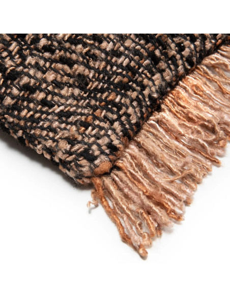 Housse de coussin Rectangulaire 50x30 en Coton Noir Cuivre avec franges The Oh My Gee 