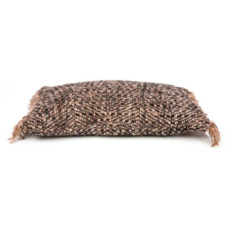 Housse de coussin Rectangulaire 50x30 en Coton Noir Cuivre avec franges The Oh My Gee 