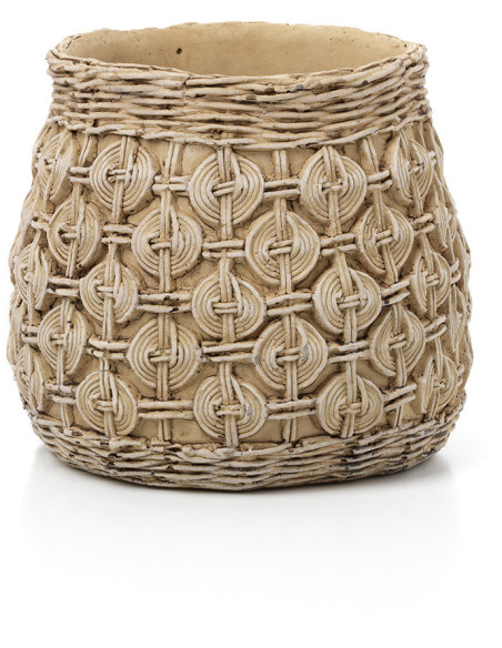 Cache-pot ethnique chic Rond D 23 cm Ciment Naturel Motif noeuds The Knot Concrete 
