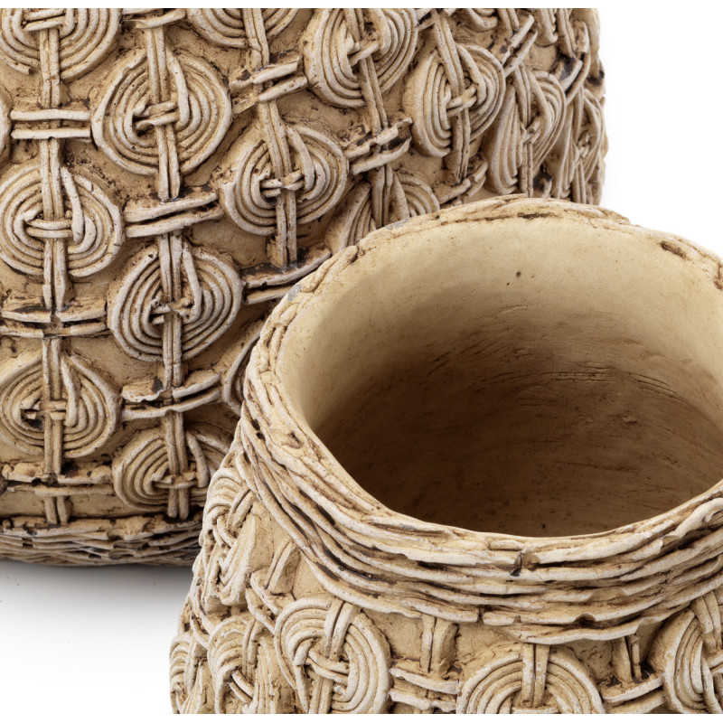 Cache-pot ethnique chic Rond D 23 cm Ciment Naturel Motif noeuds The Knot Concrete 