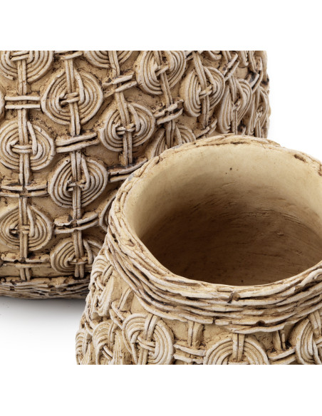 Cache-pot ethnique chic Rond D 23 cm Ciment Naturel Motif noeuds The Knot Concrete 