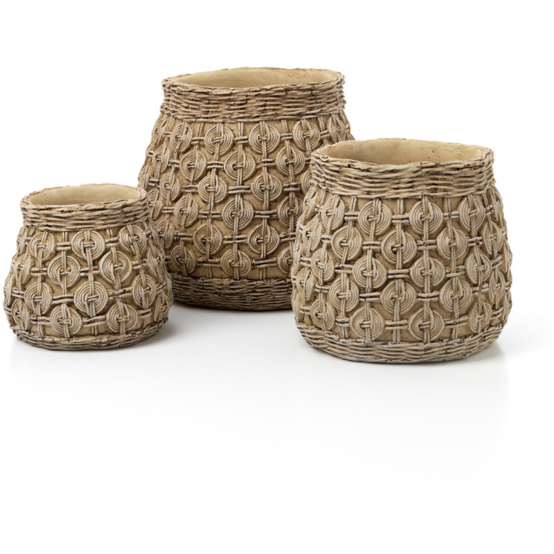 Cache-pot ethnique chic Rond D 23 cm Ciment Naturel Motif noeuds The Knot Concrete 