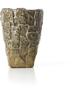 Vase moderne organique texturé Conique H 24 cm Grès Vert Beige pierre The Rock 