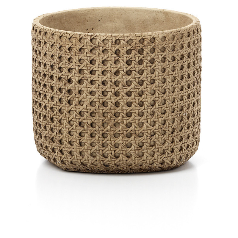 Cache-pot bohème chic Rond D 20 cm Ciment Naturel Effet cannage rotin The RattanRock 