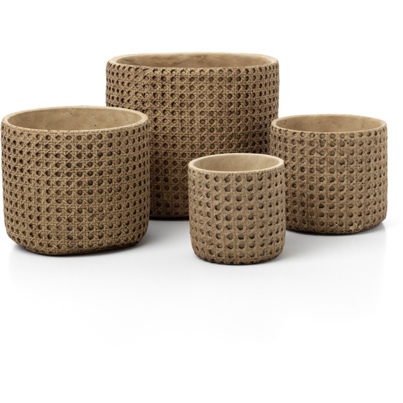 Cache-pot bohème chic Rond D 20 cm Ciment Naturel Effet cannage rotin The RattanRock 