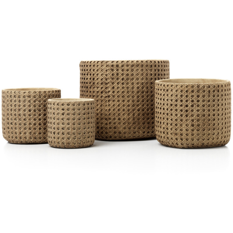 Cache-pot bohème chic Rond D 20 cm Ciment Naturel Effet cannage rotin The RattanRock 