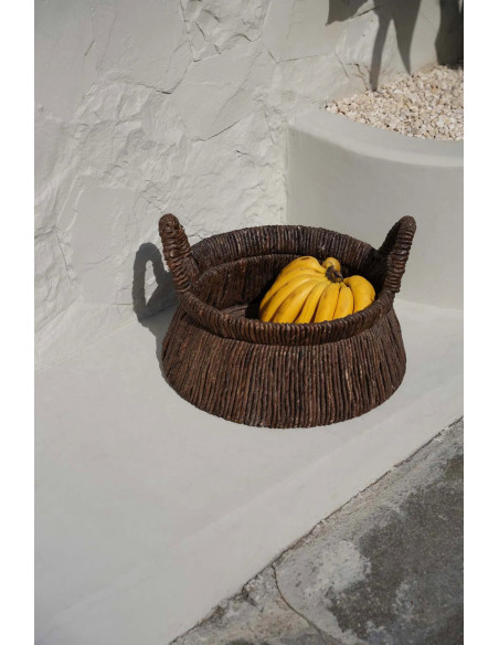 Panier de rangement ethnique chic 2 poignées Rond 42 cm Feuille de bananier Naturel Tressé The Chizara 