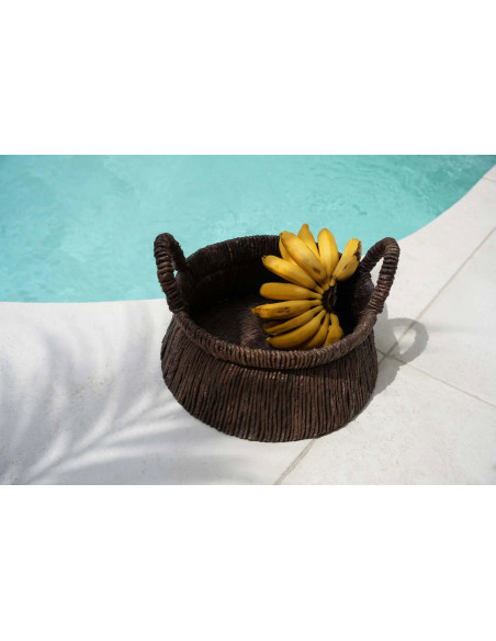 Panier de rangement ethnique chic 2 poignées Rond 42 cm Feuille de bananier Naturel Tressé The Chizara 