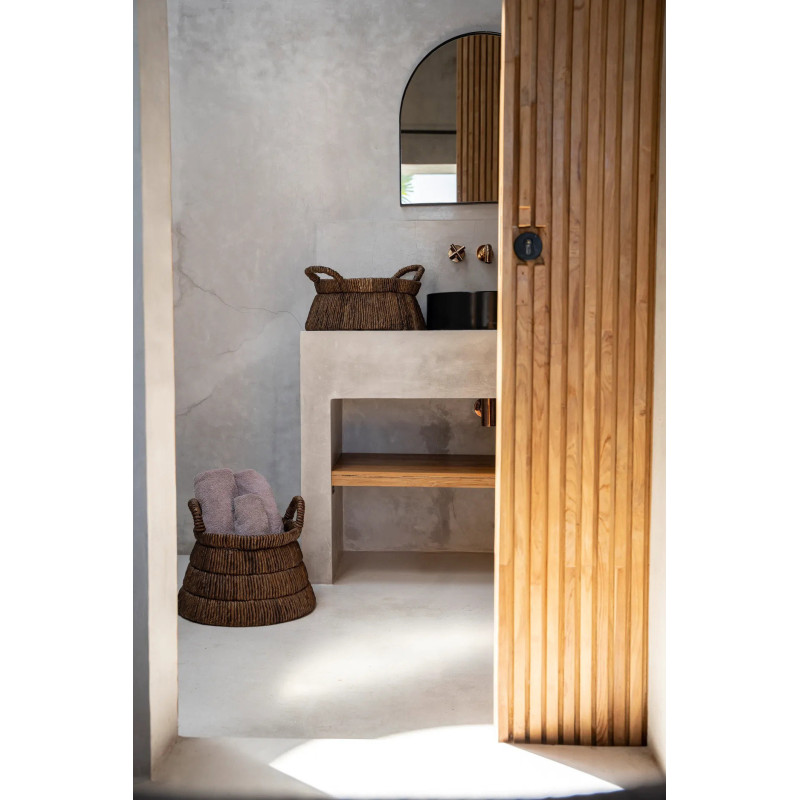 Panier de rangement ethnique chic 2 poignées Rond 42 cm Feuille de bananier Naturel Tressé The Chizara 