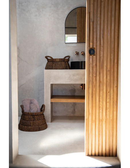 Panier de rangement ethnique chic 2 poignées Rond 42 cm Feuille de bananier Naturel Tressé The Chizara 