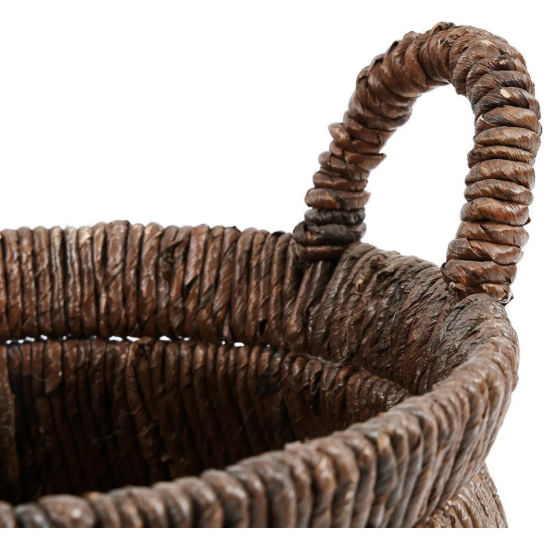 Panier de rangement ethnique chic 2 poignées Rond 42 cm Feuille de bananier Naturel Tressé The Chizara 