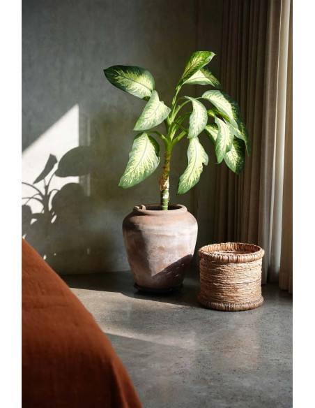 Panier de rangement bohème Rond 38 cm Jacinthe d'eau Feuille de bananier Naturel Tressé The Chuka 