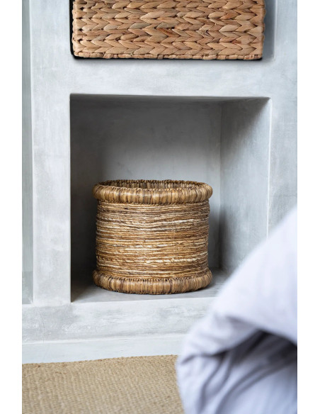 Panier de rangement bohème Rond 38 cm Jacinthe d'eau Feuille de bananier Naturel Tressé The Chuka 