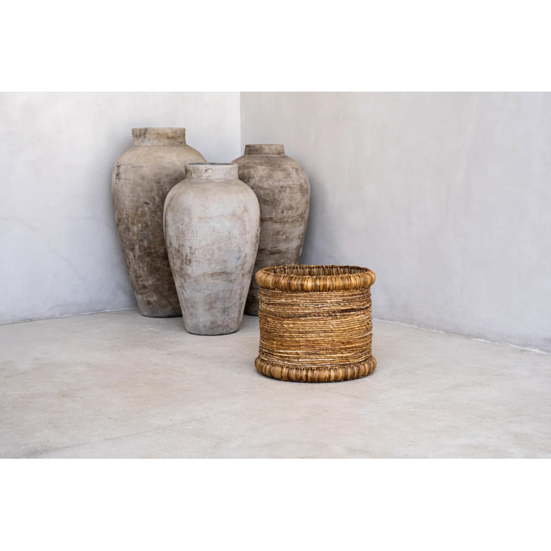 Panier de rangement bohème Rond 38 cm Jacinthe d'eau Feuille de bananier Naturel Tressé The Chuka 