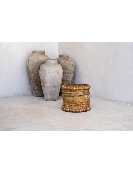 Panier de rangement bohème Rond 38 cm Jacinthe d'eau Feuille de bananier Naturel Tressé The Chuka 