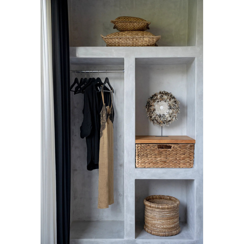 Panier de rangement bohème Rond 38 cm Jacinthe d'eau Feuille de bananier Naturel Tressé The Chuka 