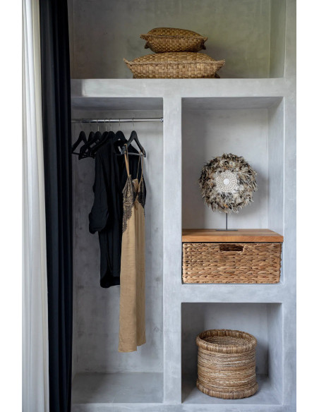 Panier de rangement bohème Rond 38 cm Jacinthe d'eau Feuille de bananier Naturel Tressé The Chuka 