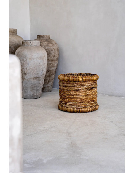 Panier de rangement bohème Rond 38 cm Jacinthe d'eau Feuille de bananier Naturel Tressé The Chuka 
