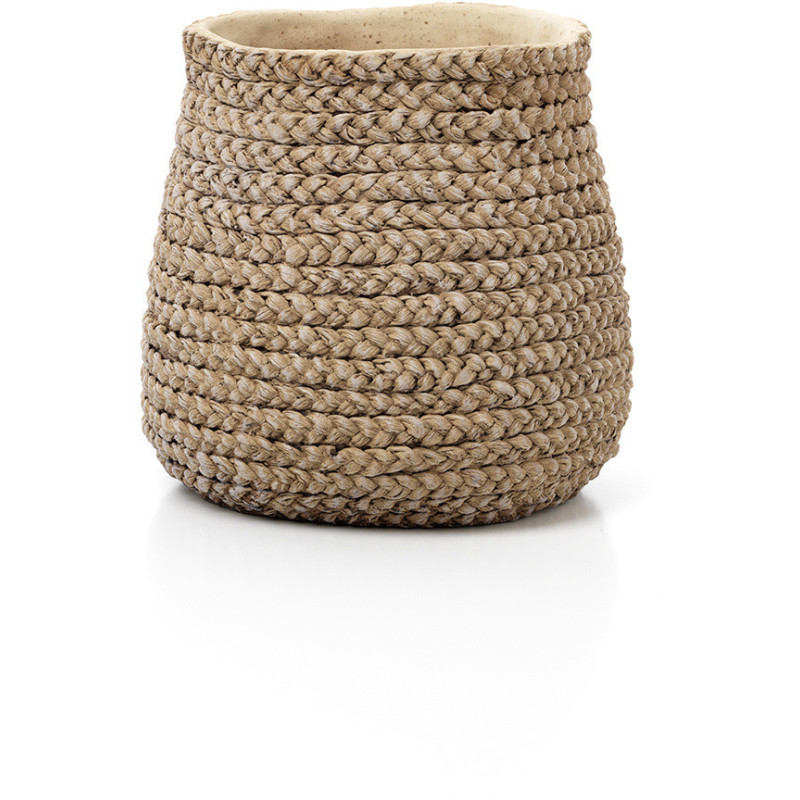 Grand Cache-pot bohème chic Rond D 26 cm Ciment Naturel Effet fibre tressée The Fake Braided 