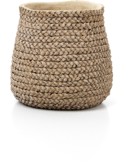 Grand Cache-pot bohème chic Rond D 26 cm Ciment Naturel Effet fibre tressée The Fake Braided 