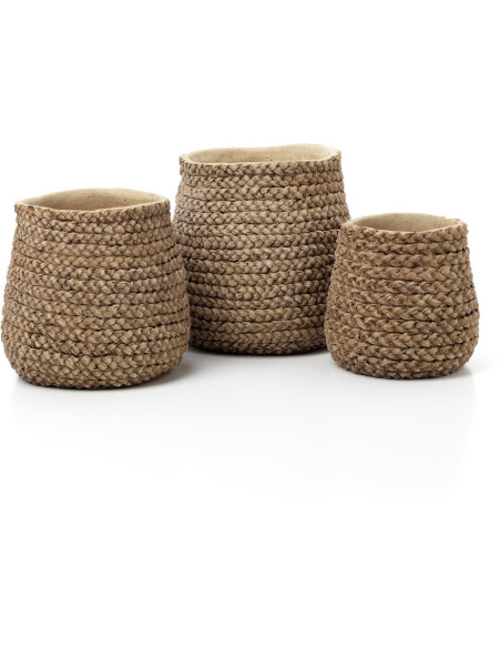 Grand Cache-pot bohème chic Rond D 26 cm Ciment Naturel Effet fibre tressée The Fake Braided 